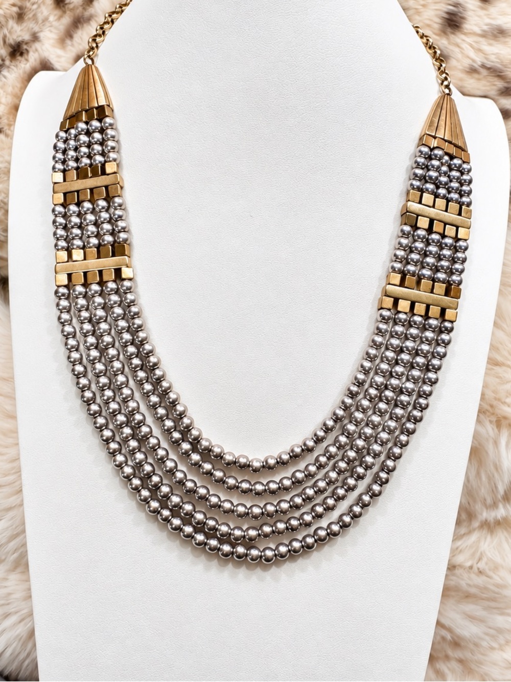 Lucky Brand Gold and Silver Multi-Row Beaded Necklace